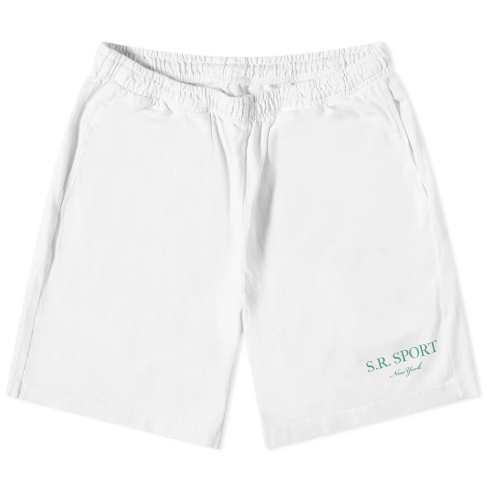Sporty & Rich White Athletic Shorts with Green Logo